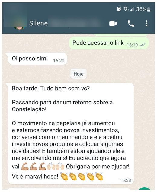 Print de depoimento real de cliente sobre a sessão de Constelação Familiar Sistêmica