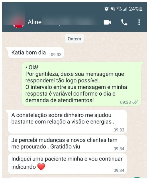 Print de depoimento real de cliente sobre a sessão de Constelação Familiar Sistêmica